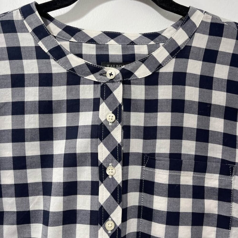 Talbots Navy Gingham Plaid Button Front Popover C… - image 3